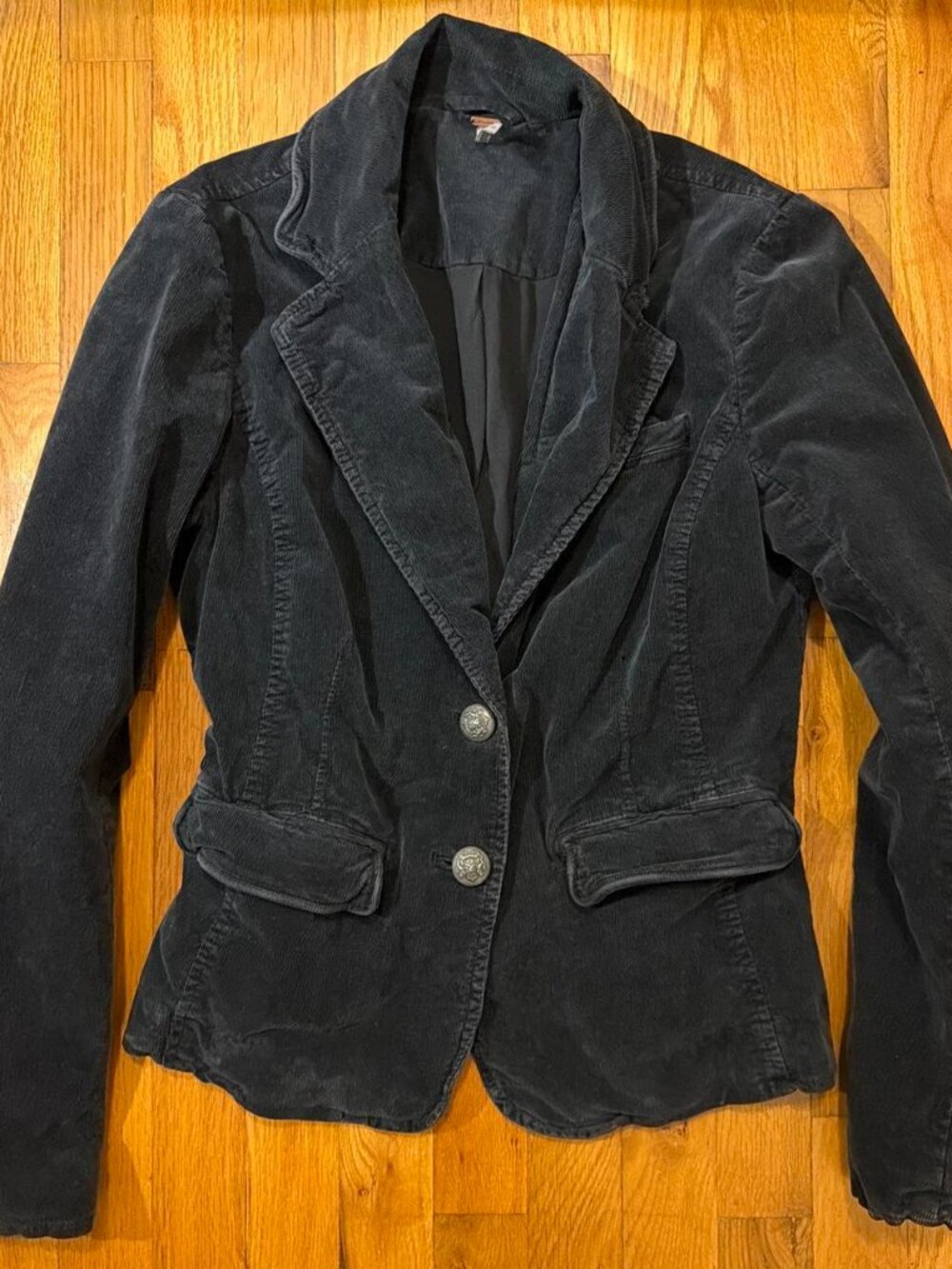 Free People black corduroy blazer with button-up front and pockets, size small